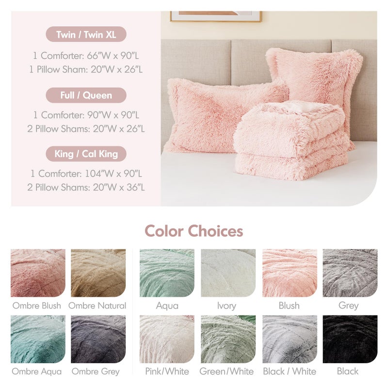 Intelligent Design Malea Shaggy Comforter Set, Long Faux Fur Cozy Down Alternative, Modern Casual Ultra Soft All Season Fluffy Bedding with Matching Sham, King/Cal King, Blush 3 Piece - Image 5
